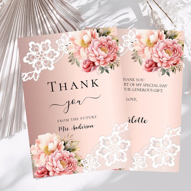 Fête des mariées rose or carte de remerciements de (Créateur téléchargé)