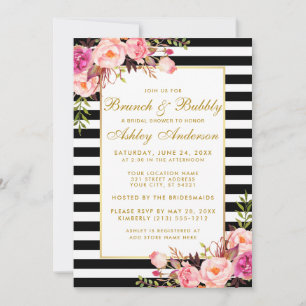 Fête des mariées rose or rayé Invitation Brunch