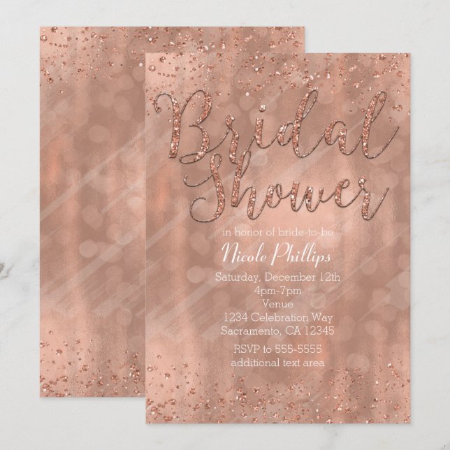 Fête des mariées Rose Rose Gold Glamor Invitations (Devant / Derrière)