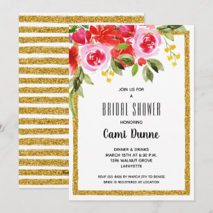 Fête des mariées rose rouge floral Invitations Par