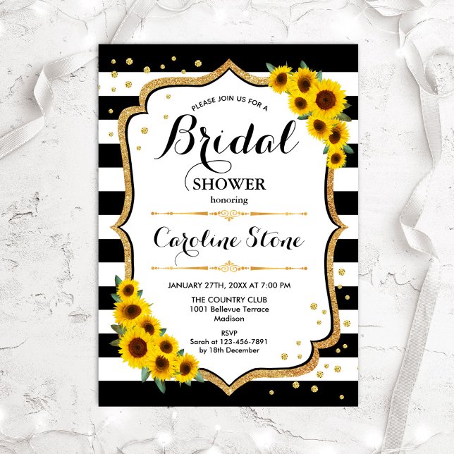 Fête des mariées - Stripes Sunflower Invitation (Créateur téléchargé)