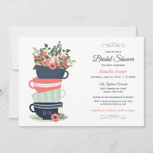 Fête des mariées Tea Party Invitation | Bleu et co (Devant)