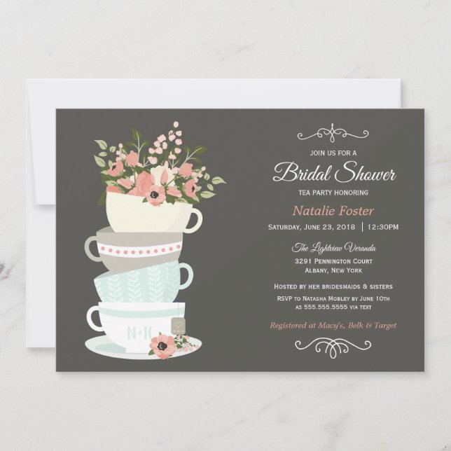 Fête des mariées Tea Party Invitation | Ciel rose  (Devant)