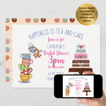 Fête des mariées Tea Party Invitation Cute Cake Te