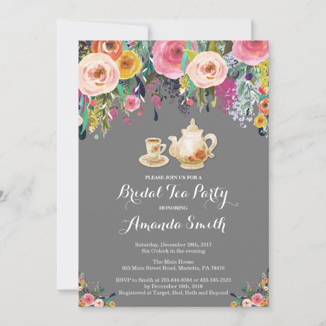 Fête des mariées Tea Party Invitation Floral (Devant)