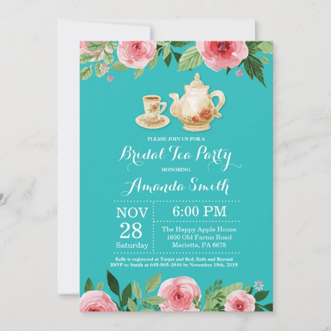 Fête des mariées Tea Party Invitation Turquoise Tu (Devant)