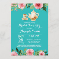 Fête des mariées Tea Party Invitation Turquoise Tu