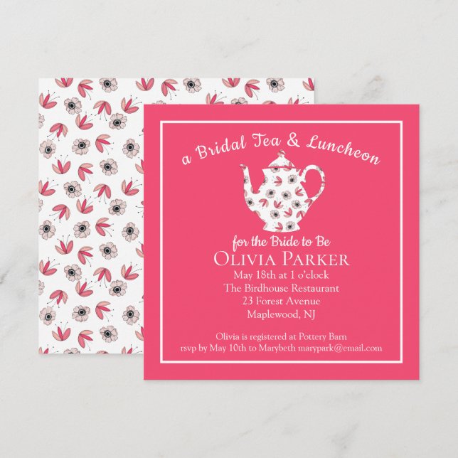 Fête des mariées Thé et déjeuner Invitation (Devant / Derrière)