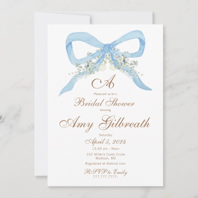 Fête des mariées Watercolor Blue Ribbon Invitation (Devant)