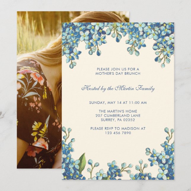 Fête des mères botaniques Brunch Photo Invitation (Devant / Derrière)