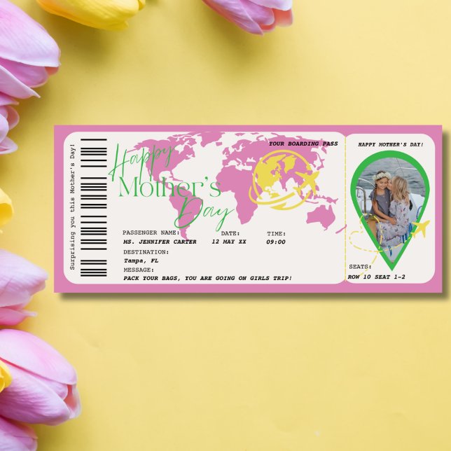 Fête des mères Carte d'embarquement Surprise Bon c (Mother's Day Boarding Pass Surprise Voucher gift)