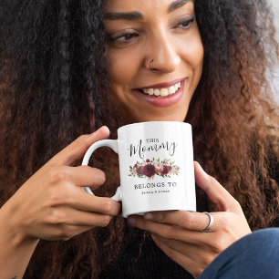 Fête des mères de maman Burgundy Floral Café Mug