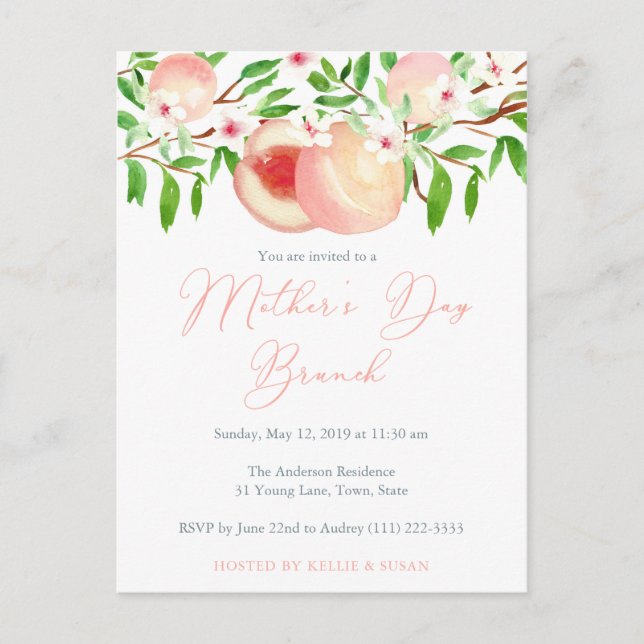 Fête des mères Invitations de brunch, douces pêche (Devant)