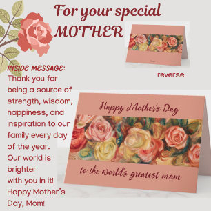 Fête des mères Plus grande maman Floral Rose Carte