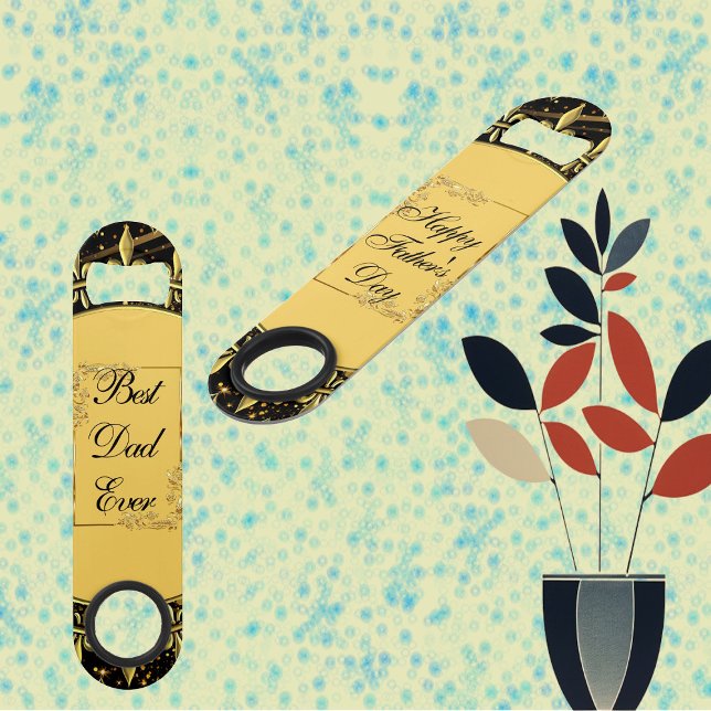 Fête des pères de calligraphie moderne Doré perruq (Modern Calligraphy Father's Day Gold Leafy Swirls Bar Key)