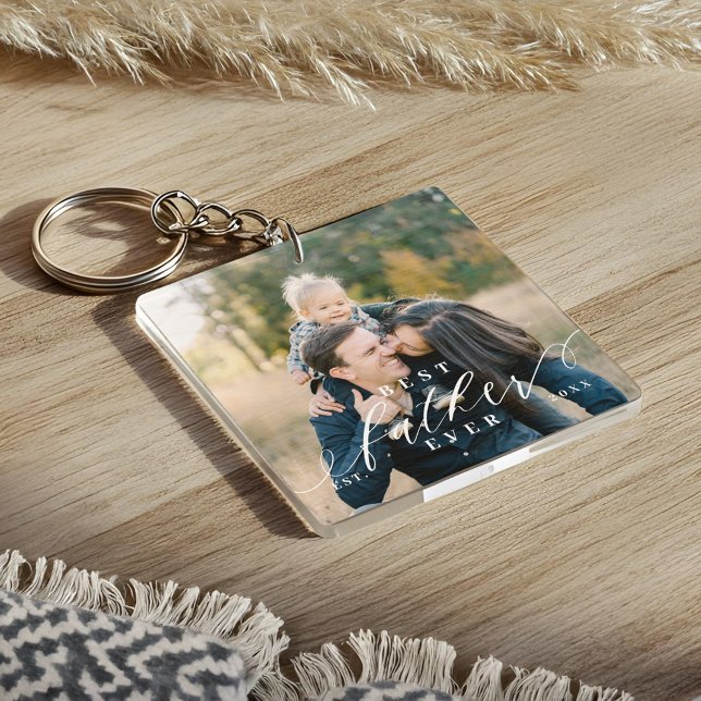 Fête des pères de script de meilleur père jamais c (Best Father Ever Script Fathers Day Photo Keepsake Keychain)
