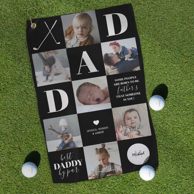 Fête des pères Papa Photo Collage Golf Serviette (Créateur téléchargé)