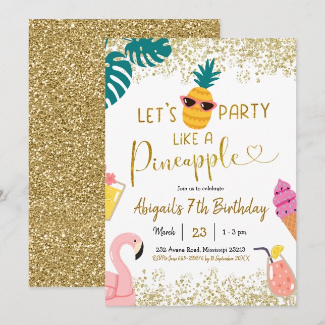 Fête d'été comme un ananas Invitation d'anniversai (Devant / Derrière)