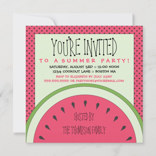 Fête d'été de Watermelon Invitation (Devant)