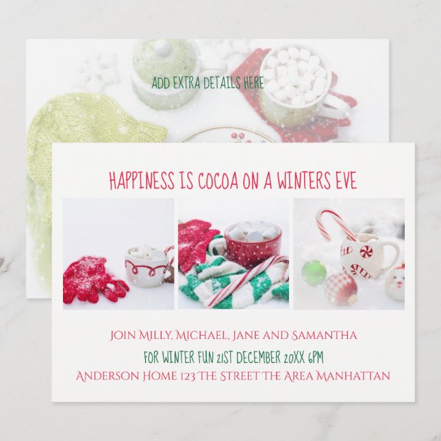 Fête d'hiver Invitation cacao neige Noël Festive (Devant / Derrière)