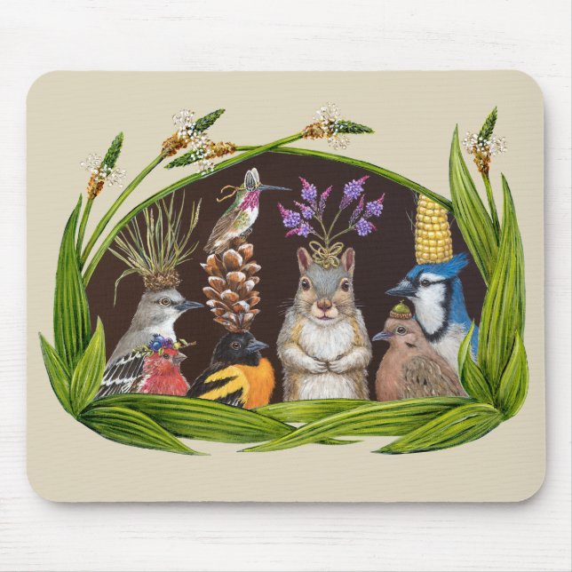 Fête d'oiseaux avec tapis de souris d'écureuil (Devant)