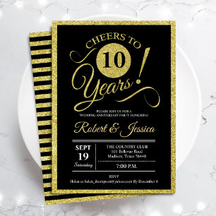 Fête du 10e Anniversaire - Invitation Noir Or