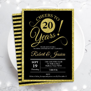 Fête du 20e anniversaire - Gold Black Invitation