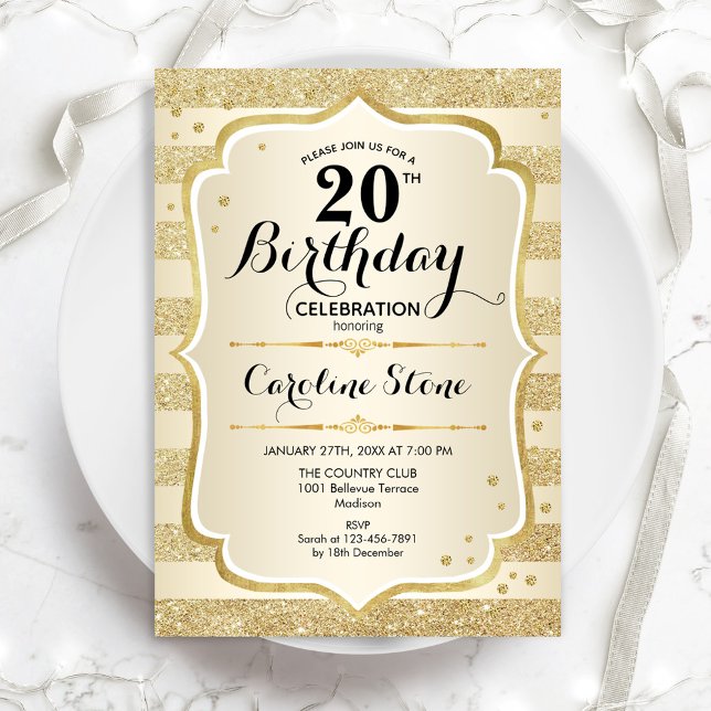 Fête du 20e anniversaire - Gold Invitation (Créateur téléchargé)