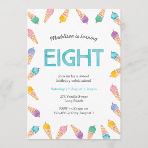 Fête du 8e anniversaire   Invitation à la crème gl