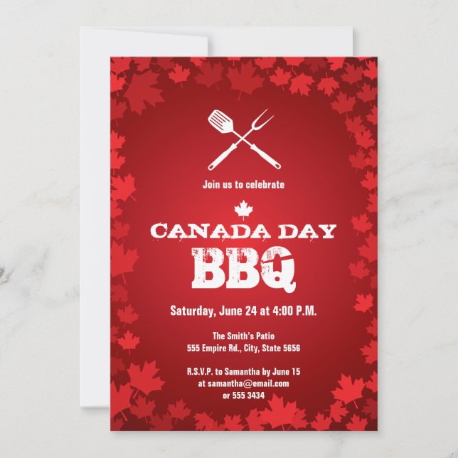 Fête du Canada BBQ feuille blanche Invitation (Devant)