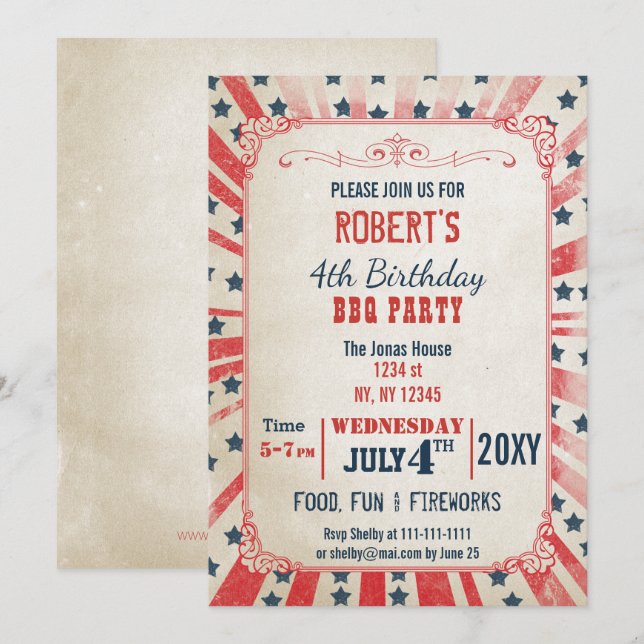 Fête du jour Vintage rustique Invitation (Devant / Derrière)