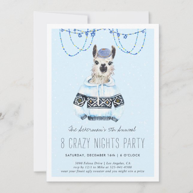 Fête du pull Hanoukka | Funny Invitation Llama (Devant)