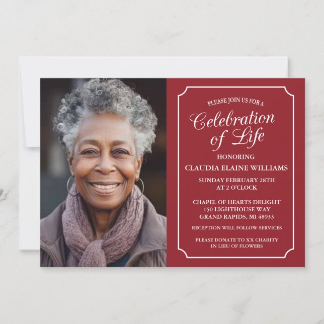 FÊTE ÉLÉGANTE DE LA VIE INVITATION FUNÉRALE (Devant)
