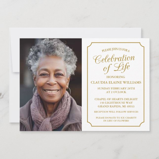FÊTE ÉLÉGANTE DE LA VIE INVITATION FUNÉRALE (Devant)