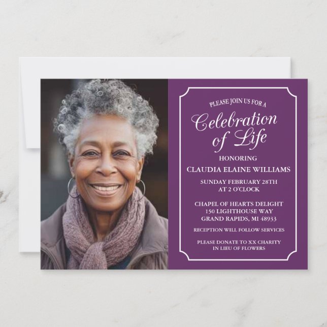 FÊTE ÉLÉGANTE DE LA VIE INVITATION FUNÉRALE (Devant)