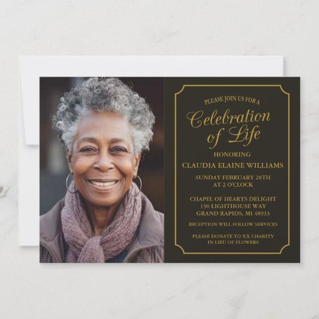 FÊTE ÉLÉGANTE DE LA VIE INVITATION FUNÉRALE (Devant)