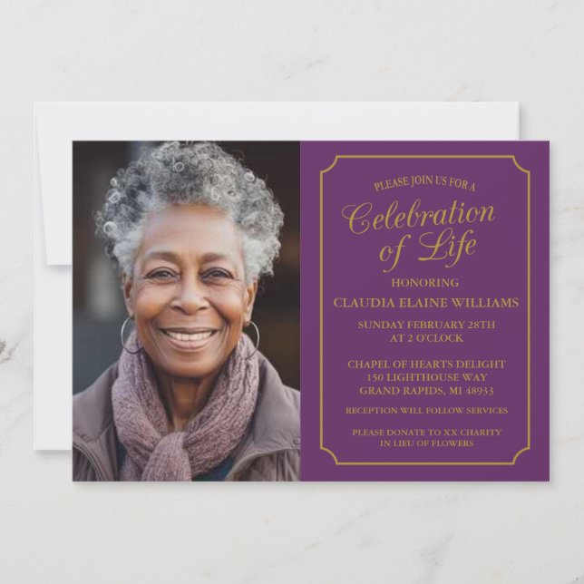 FÊTE ÉLÉGANTE DE LA VIE INVITATION FUNÉRALE (Devant)