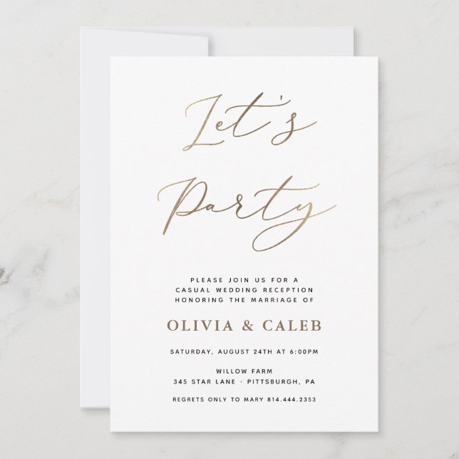 Fête Elopement Mariage Réception invitation (Devant)