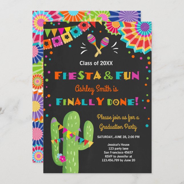 Fête et Fun Graduation Invitation soirée mexicaine (Devant / Derrière)