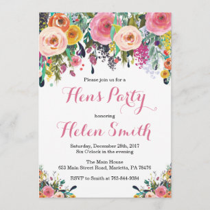 Fête Floral Hens Invitation Carte Watercolor