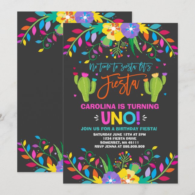Fête Invitation Anniversaire Mexicaine Anniversair (Devant / Derrière)