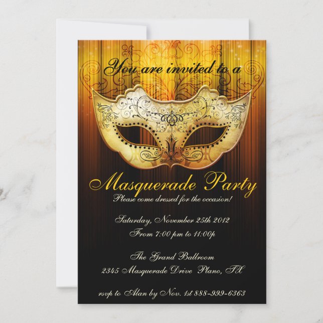 Fête Masquerade Fancy Gold Invitation (Devant)