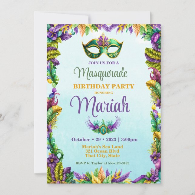 Fête Masquerade Invitation Anniversaire (Devant)