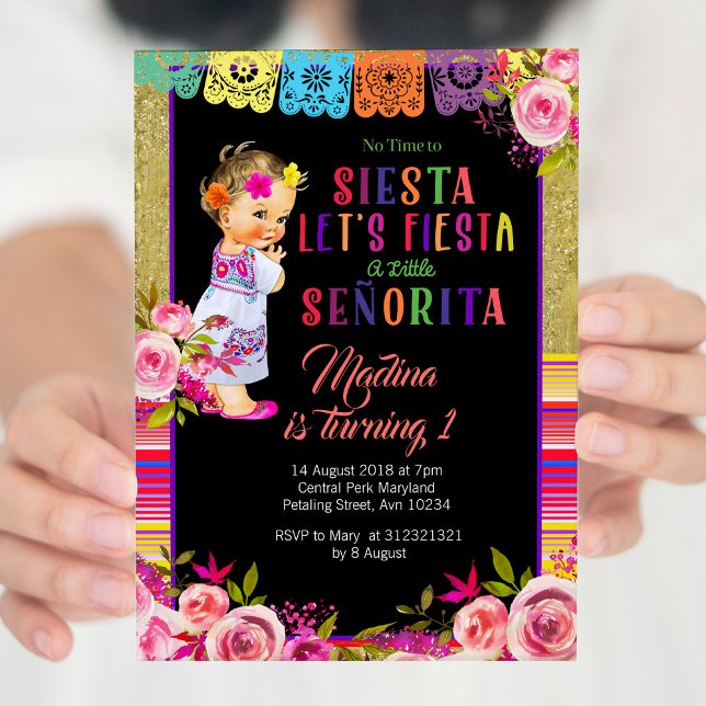 Fête mexicaine Florale 1ère invitation anniversair (Créateur téléchargé)