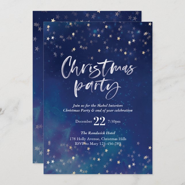 Fête Noël Invitation | étoiles de minuit (Devant / Derrière)