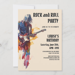 Fête Rock et Roll Beige Invitation