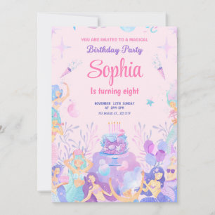 Fête Rose Jouer Sirène Anniversaire Invitation