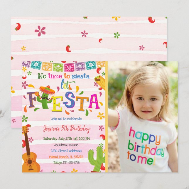 Fête Rose Mexicaine Invitation Avec Photo (Devant / Derrière)