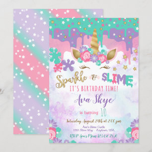 Fête Slime Invitation Anniversaire Unicorn Slime