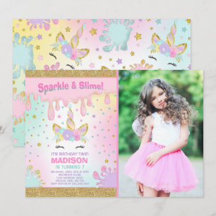 Fête Slime Invitation Anniversaire Unicorn Slime